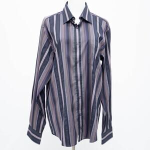 Bugatchi Purple Striped Button Down Shirt Size Large